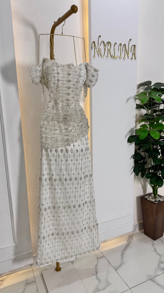 فستان سهرة ابيض فاخر crystal white evening dress elegant look