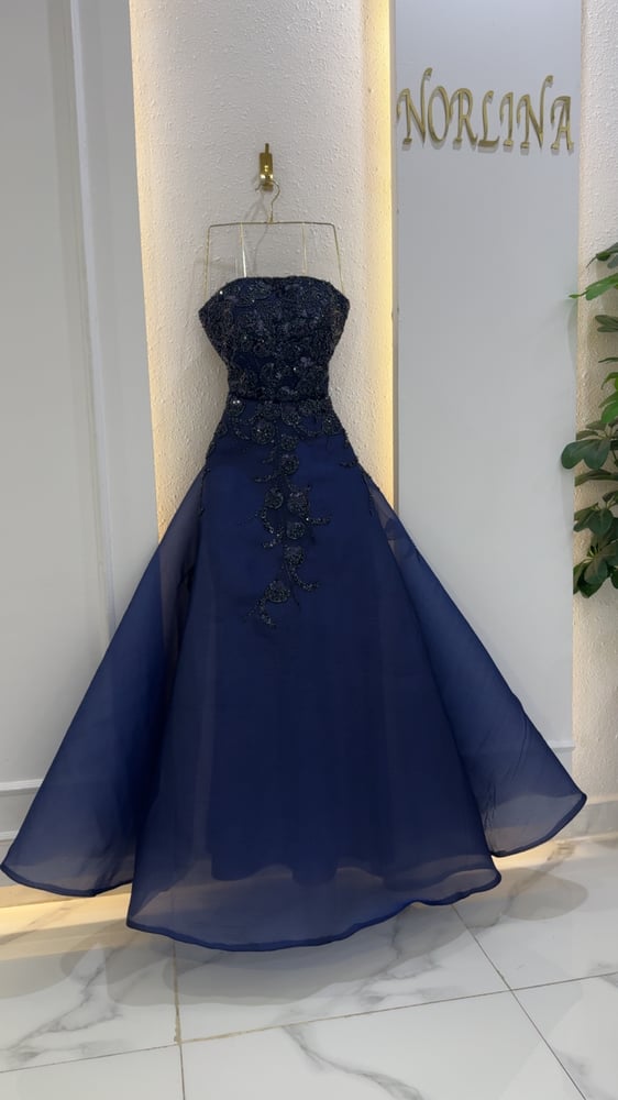 فستان حفلات كحلي Luxury Party Dress بقصة صدر مستقيمة أنيقة