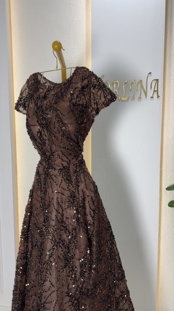 فستان سهره بقماش تل مدبل فاخر Tulle fiber evening gown