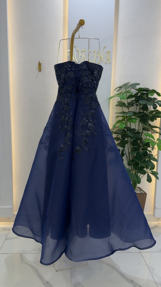 فستان سهرة كحلي فاخر Luxury Navy Evening Dress بتطريز راق