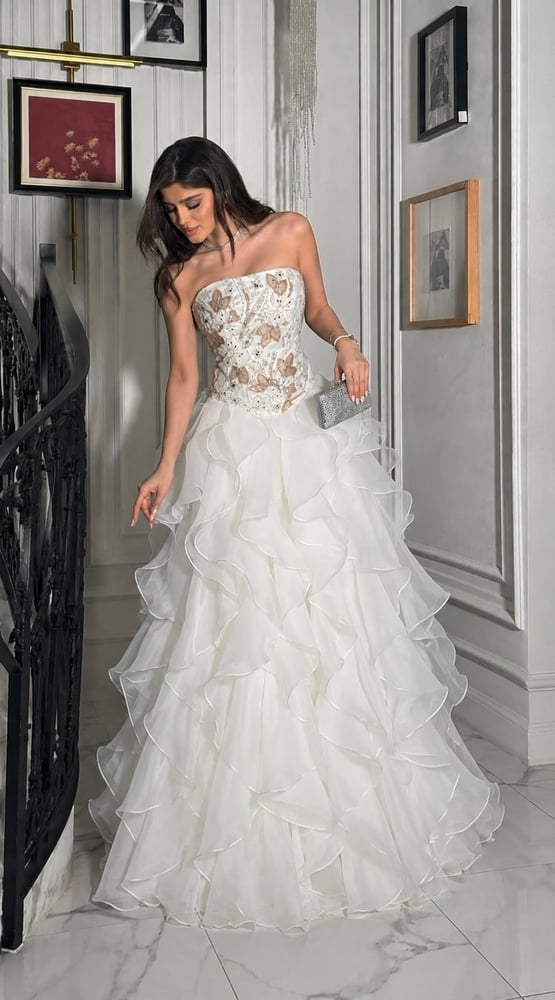 فستان سهره فاخر Evening Dress بتفاصيل مطرزة وكسرات اورجنزا