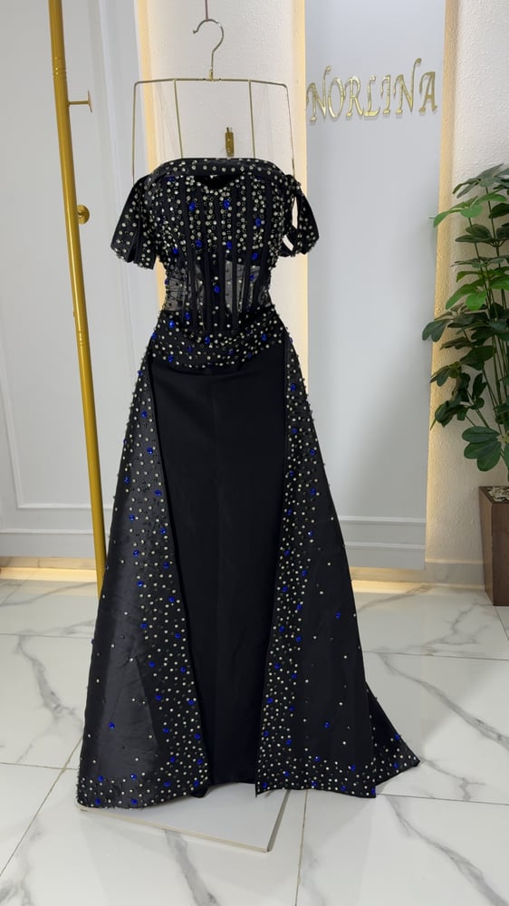 فستان سهرة أسود Black Evening Dress باربي ميكادو تطريز ثقيل فاخر