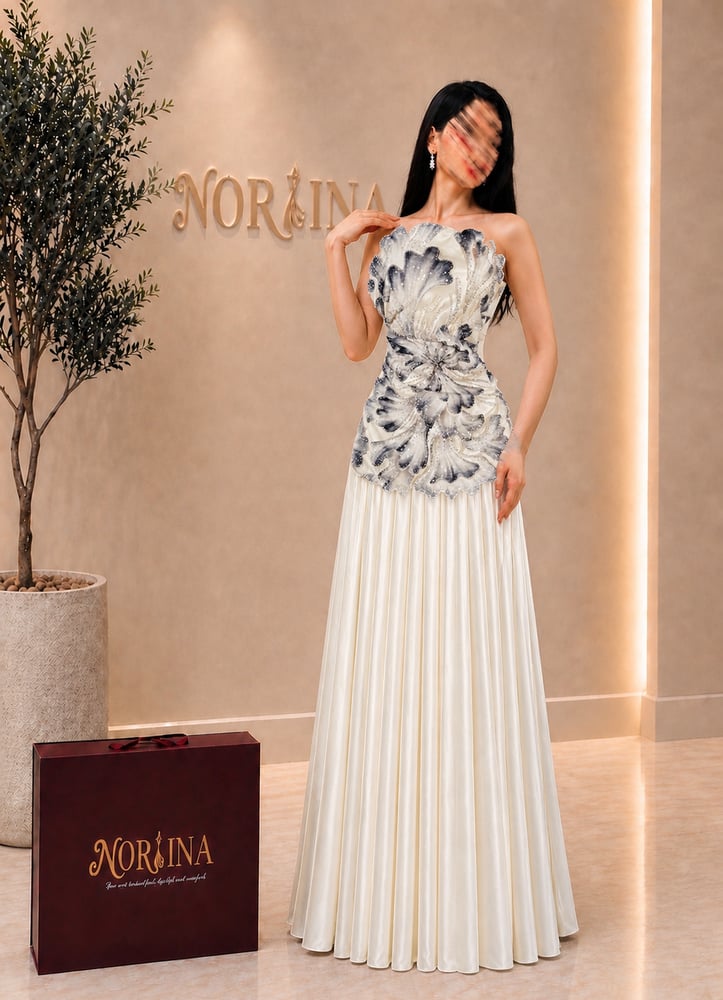 فستان اوف وايت بليسيا فاخر مزخرف ورود ثلاثية الابعاد Elegant off w