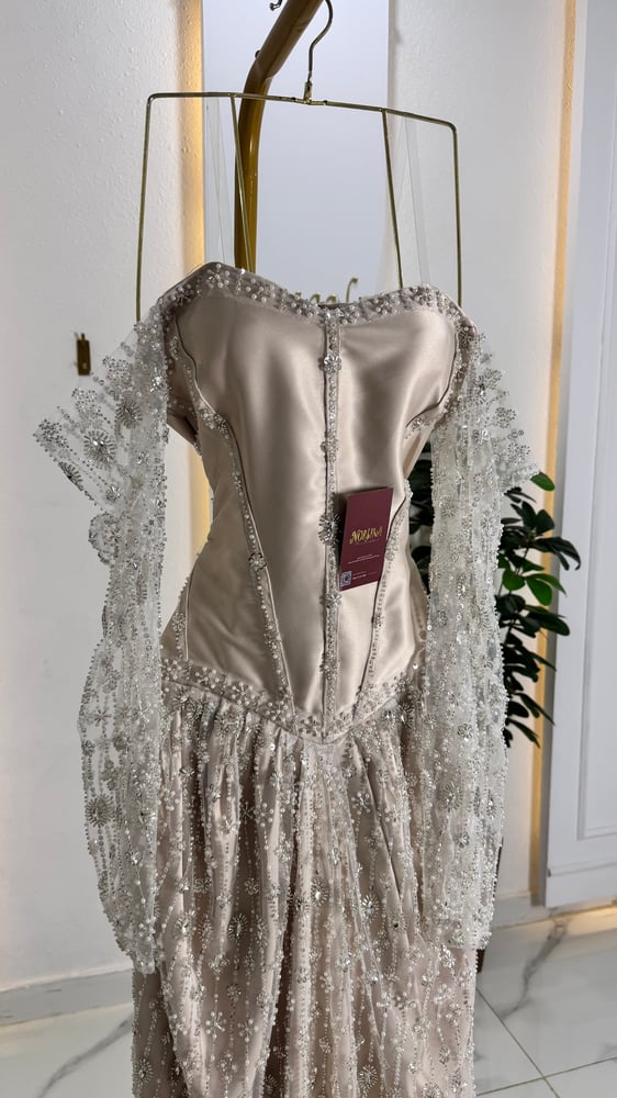 فستان نسائي فاخر بكم شفاف مطرز اطلالة راقية Women luxury dress sheer