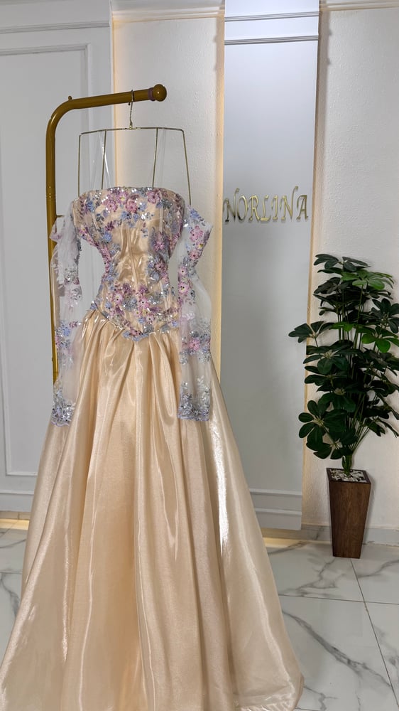 فستان اعراس راقي mikado floral gold classy evening dress