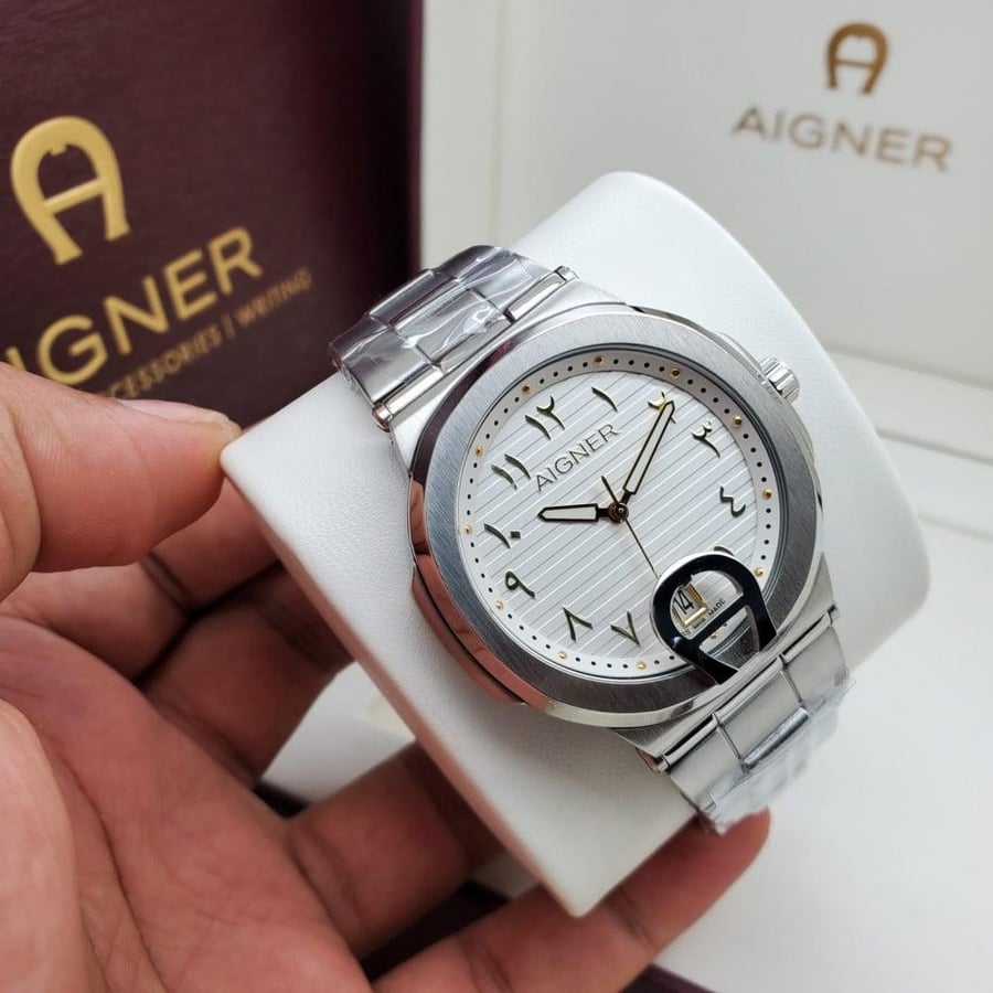 Men's silver watch with Arabic numerals