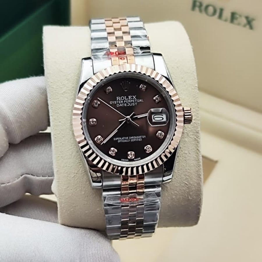 ساعة رولكس Datejust 36 ثنائي اللون بمينا بني مرصع