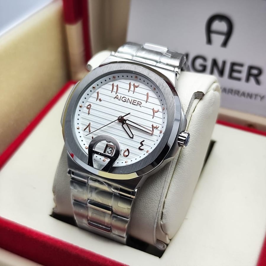 Men's silver watch with Arabic numerals