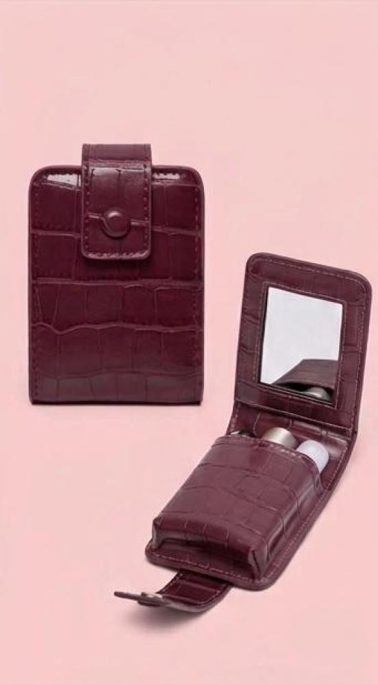 MIYIN Simple And Portable Lipstick Pouch With Mirror , Small Makeup Wine Red