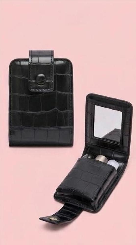 MIYIN Simple And Portable Lipstick Pouch With Mirror , Small Makeup  Black