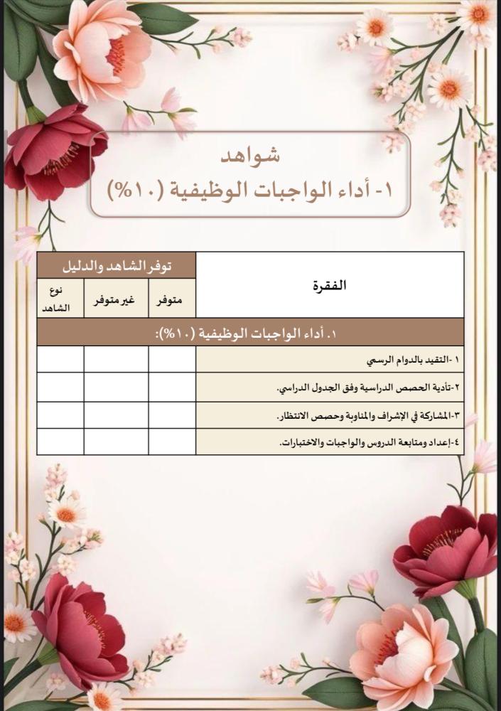 ملف توثيق شواهد الاداء للمعلم ورد أحمر
