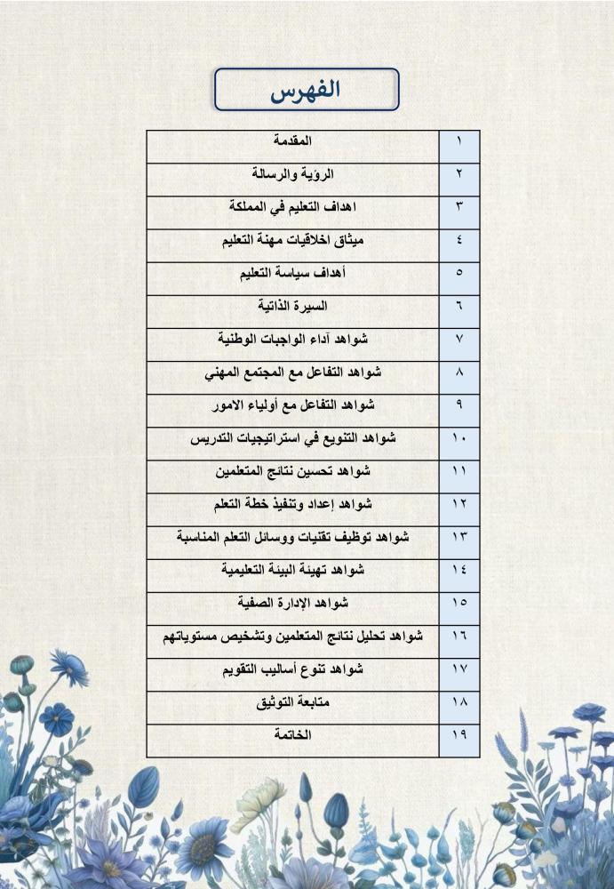 ملف توثيق شواهد الاداء للمعلم زهور أزرق