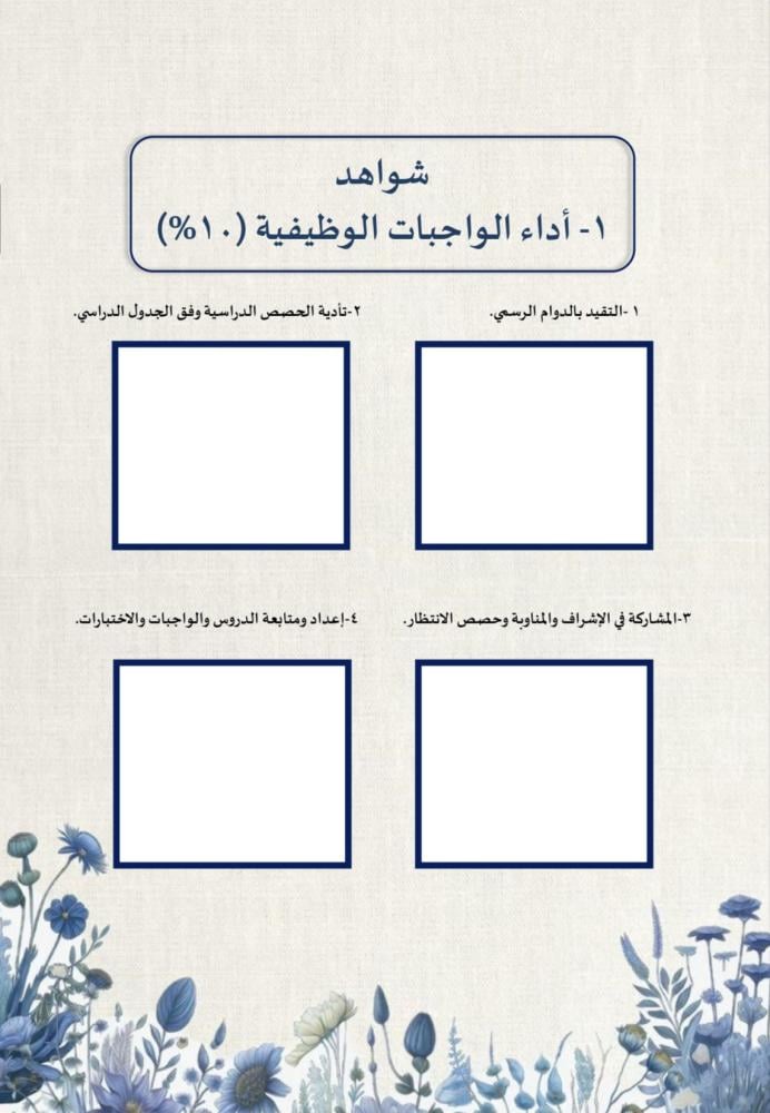 ملف توثيق شواهد الاداء للموجه الصحي  زهور أزرق