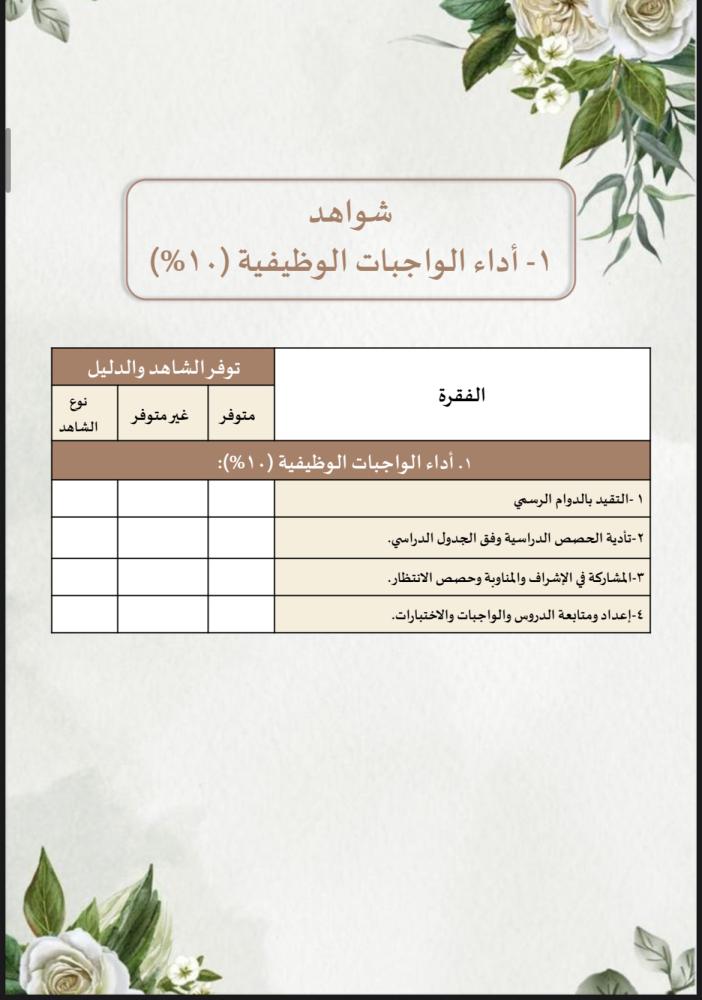 ملف توثيق شواهد الاداء للمعلم