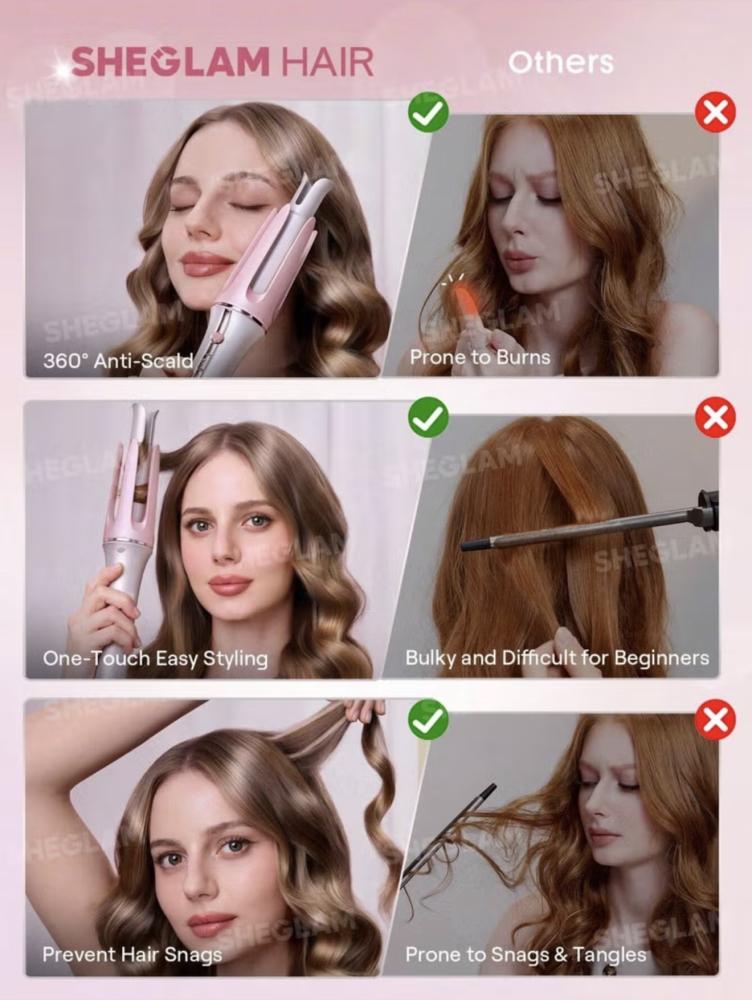 مكواة تمويج دواره فورية بلمسة واحدة من Sheglam - 32 مم