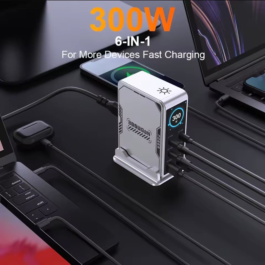 Office charging platform 300 watts (GaN Pro) - 6 ports in one device!