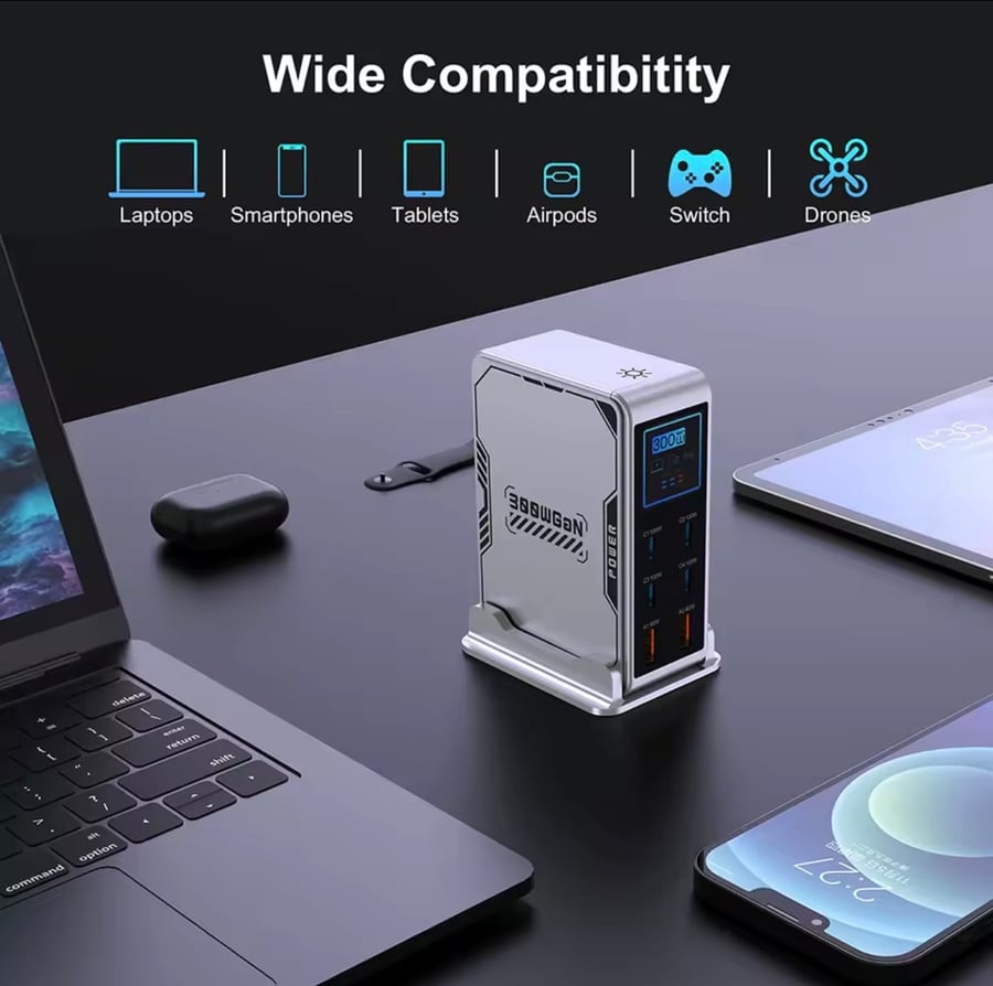 Office charging platform 300 watts (GaN Pro) - 6 ports in one device!