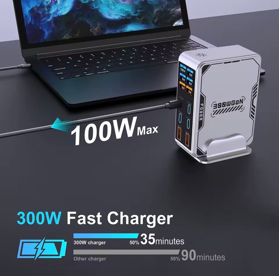 Office charging platform 300 watts (GaN Pro) - 6 ports in one device!