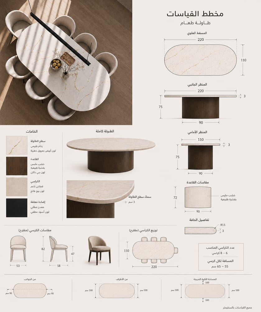 طاولة طعام 8 اشخاص |  Oval Marble