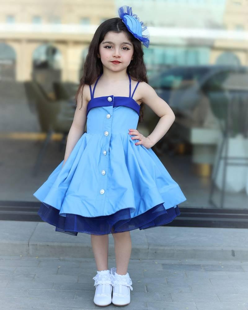 Sky-colored multi-layered dress
