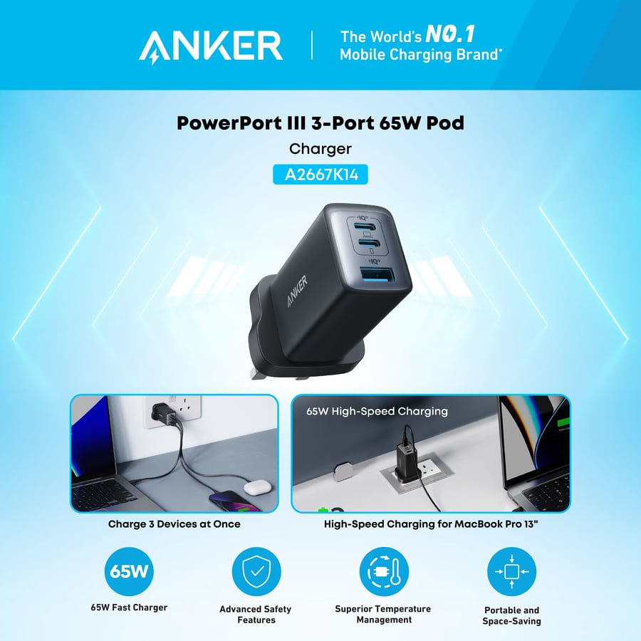 شاحن جداري أنكر 735 Nano II بقوة 65W – موديل A2667K14