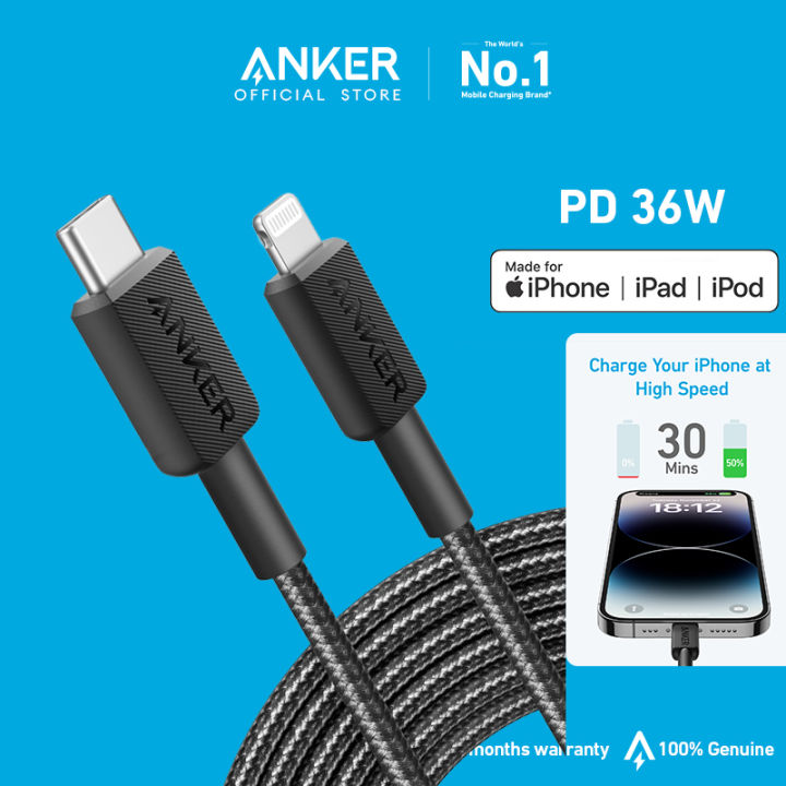 كيبل أنكر 322 USB-C إلى Lightning للآيفون – 0.9 متر – أسود
