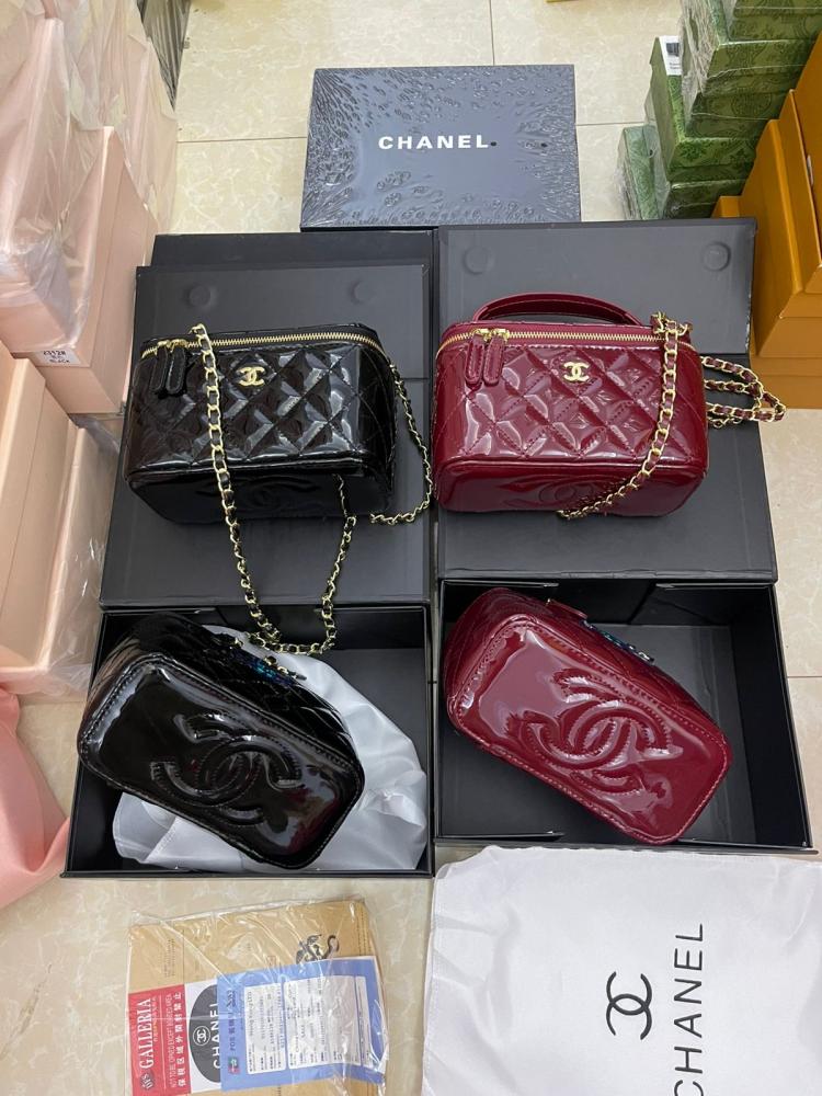 Chanel makeup bag, shiny black