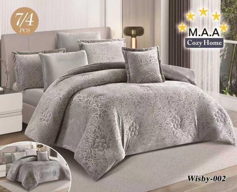 مفرش شتوي نفرونص وجه مخمل وجه فرو 7 قطع