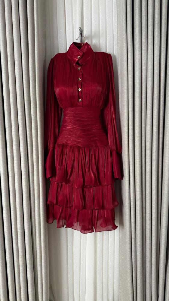 فستان سهره عنابي ناعم