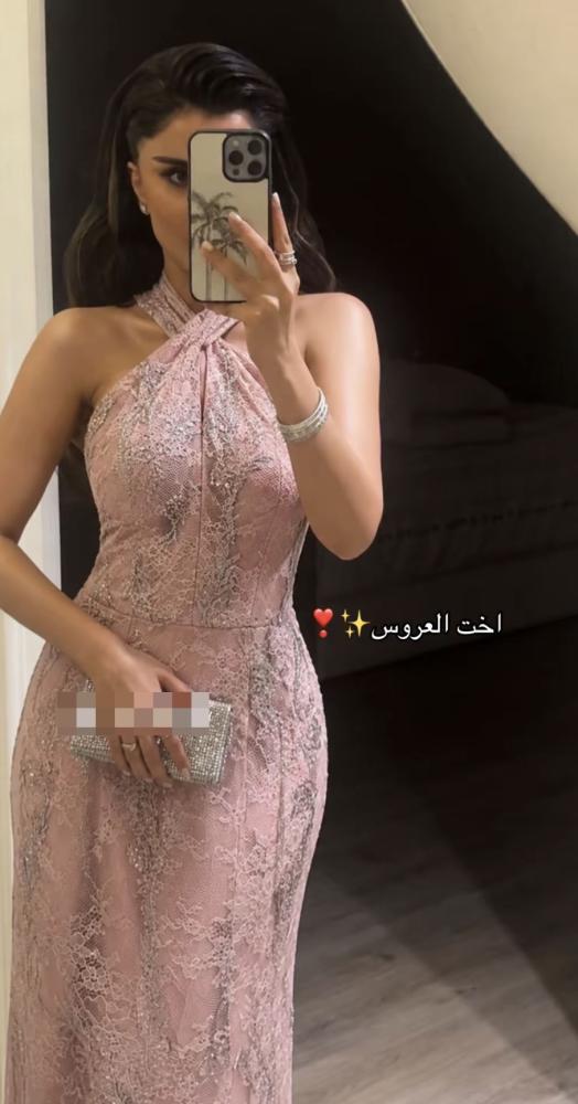 فستان سهره وردي فخم9908