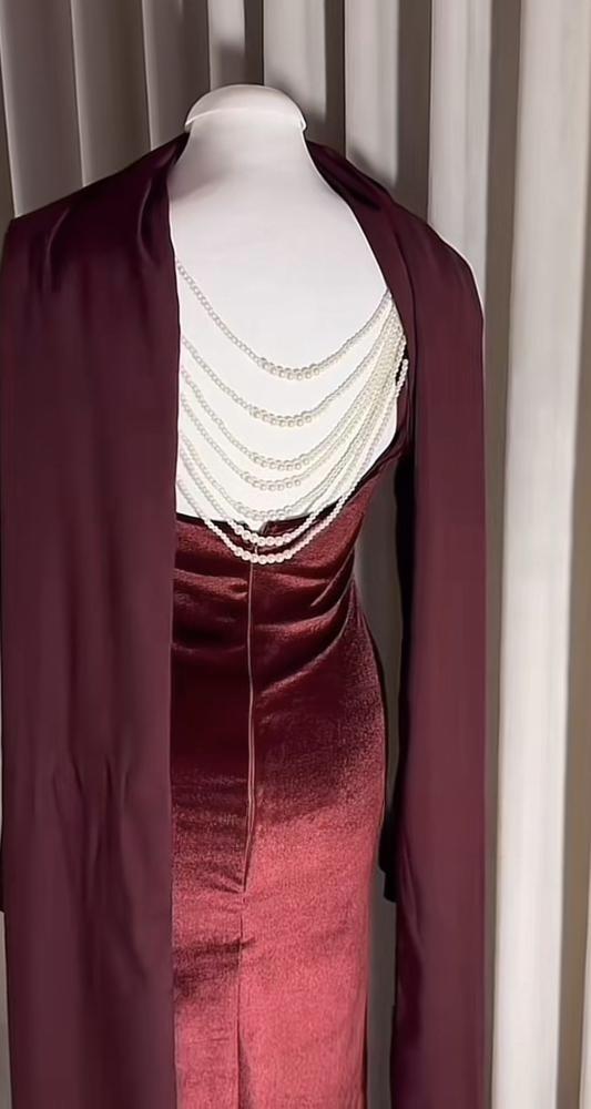 فستان سهره مخمل عنابي