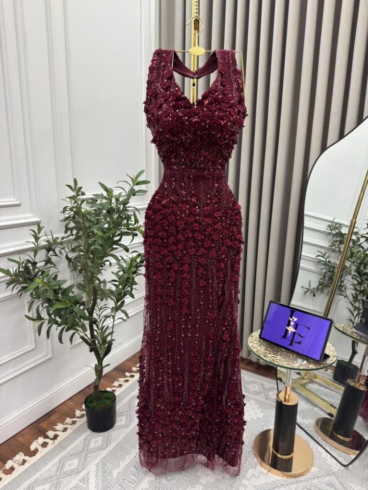 فستان  سهره عنابي  فخم