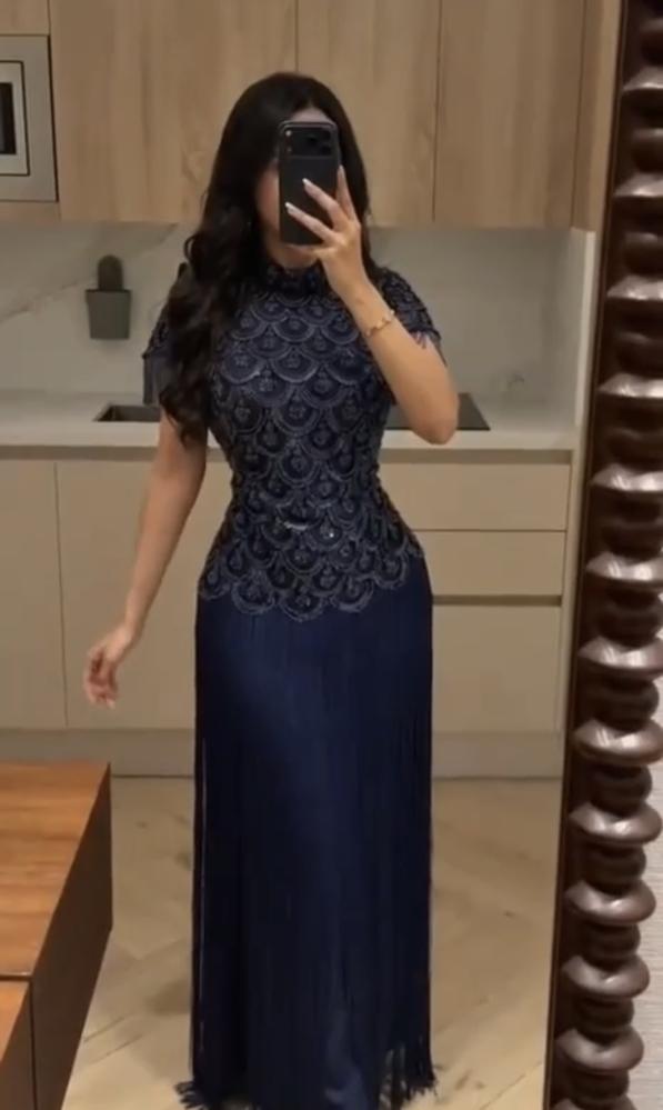 فستان سهره كحلي فخم هدب