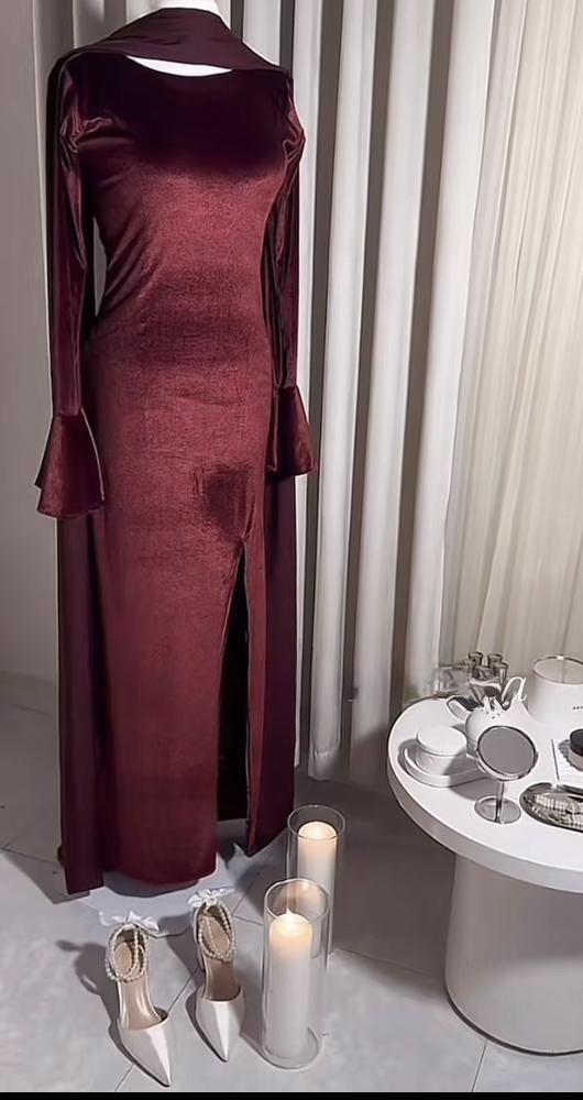 فستان سهره مخمل عنابي