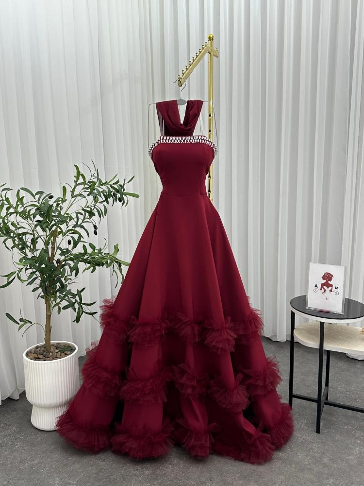فستان سهره عنابي