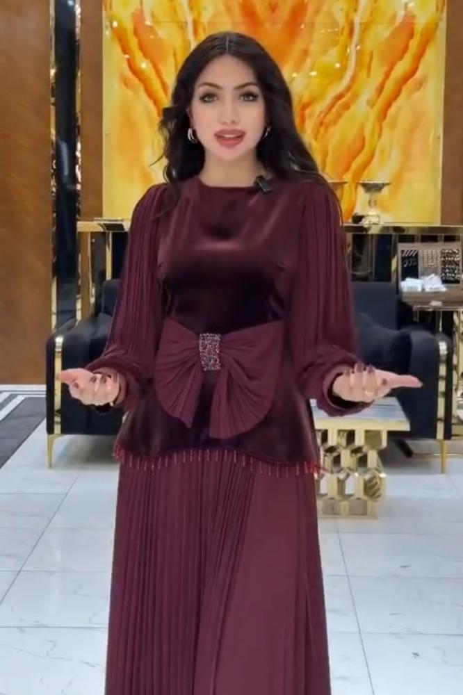 فستان سهره  مخمل عنابي