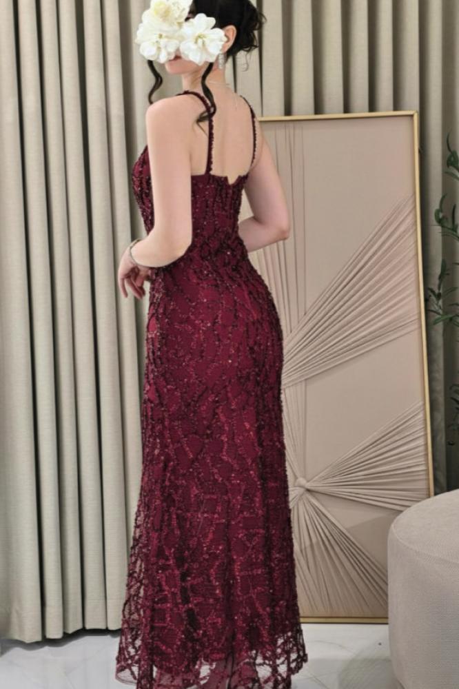 فستان  سهره عنابي راقي