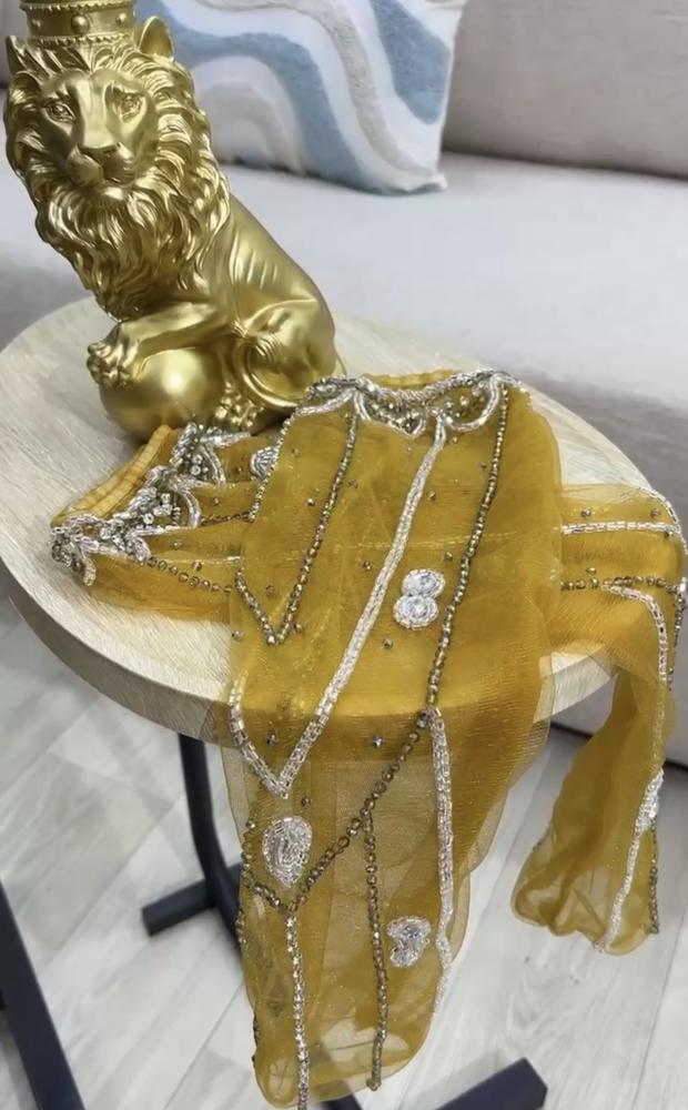فستان سهره اصفر غامق راقي
