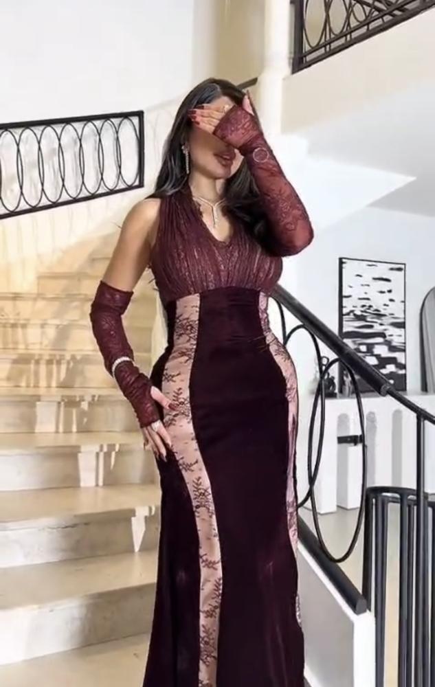 فستان  سهره مخمل عودي راقي