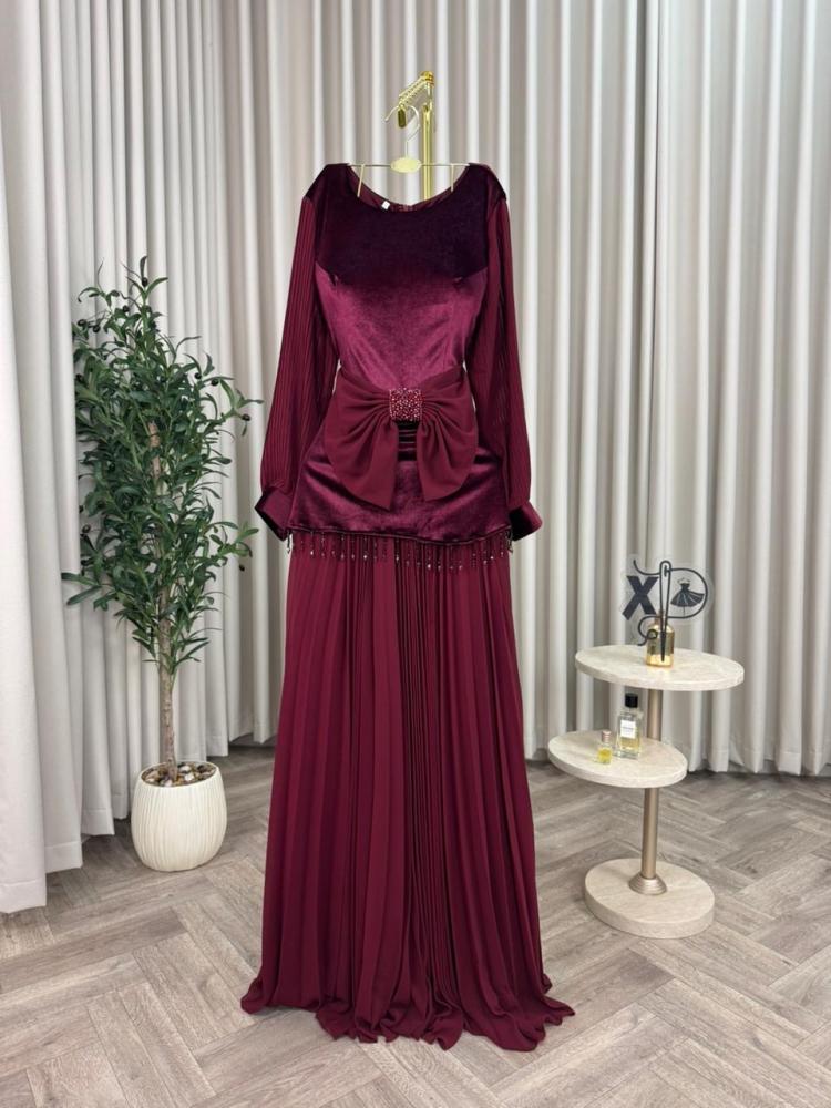 فستان سهره  مخمل عنابي