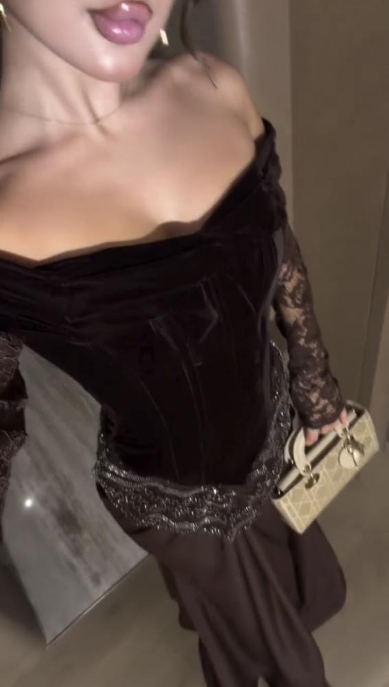 فستان سهره  مخمل باربي بني