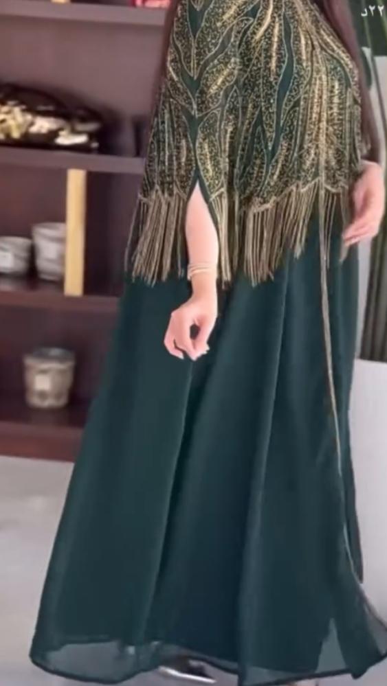 جلابيه اخضر مطرزه تطريز يدوي شيفون