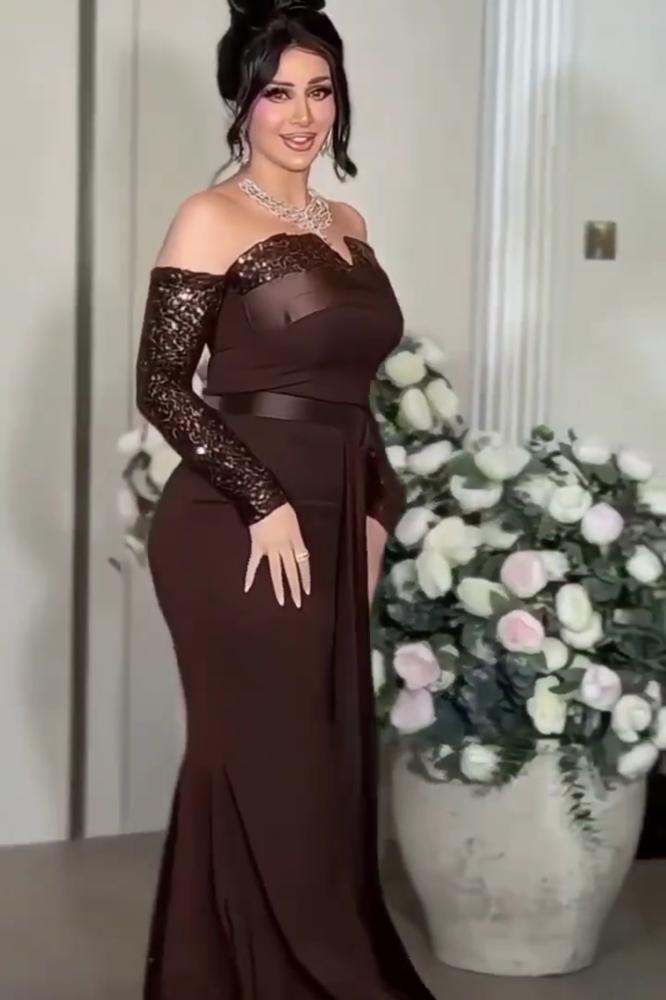 فستان  سهره  فخم بني