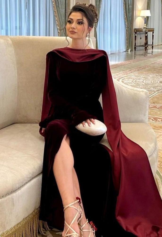 فستان سهره مخمل عنابي