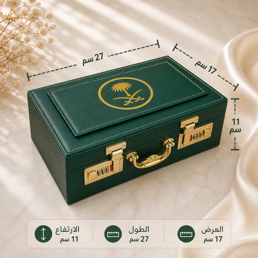 شنطة جلد زيتي شعار سيفين ونخله حجم نص كيلو