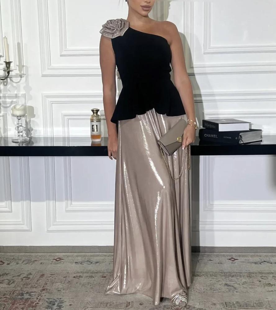 Elegant evening dress, fabric velvet on the neckline