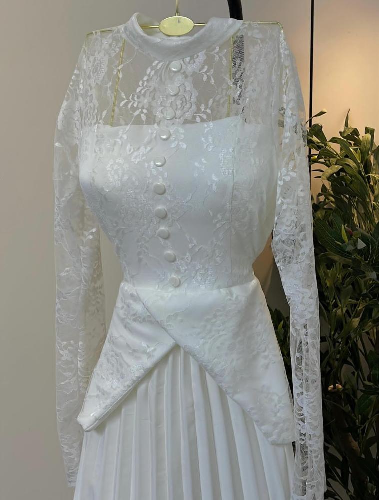 Elegant soft white color dress, Barbie fabric with lace