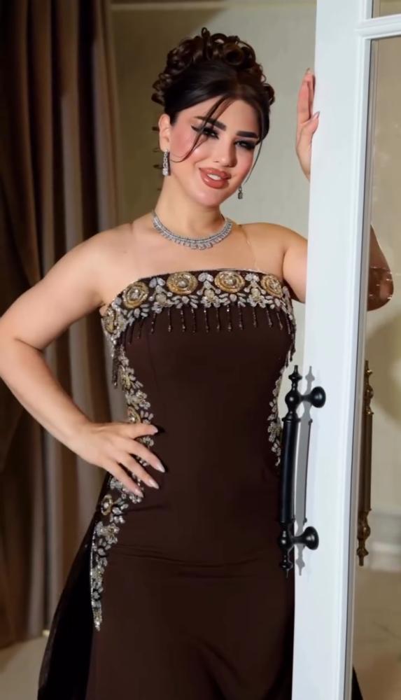 فستان سهره راقي طويل كريب استرتش