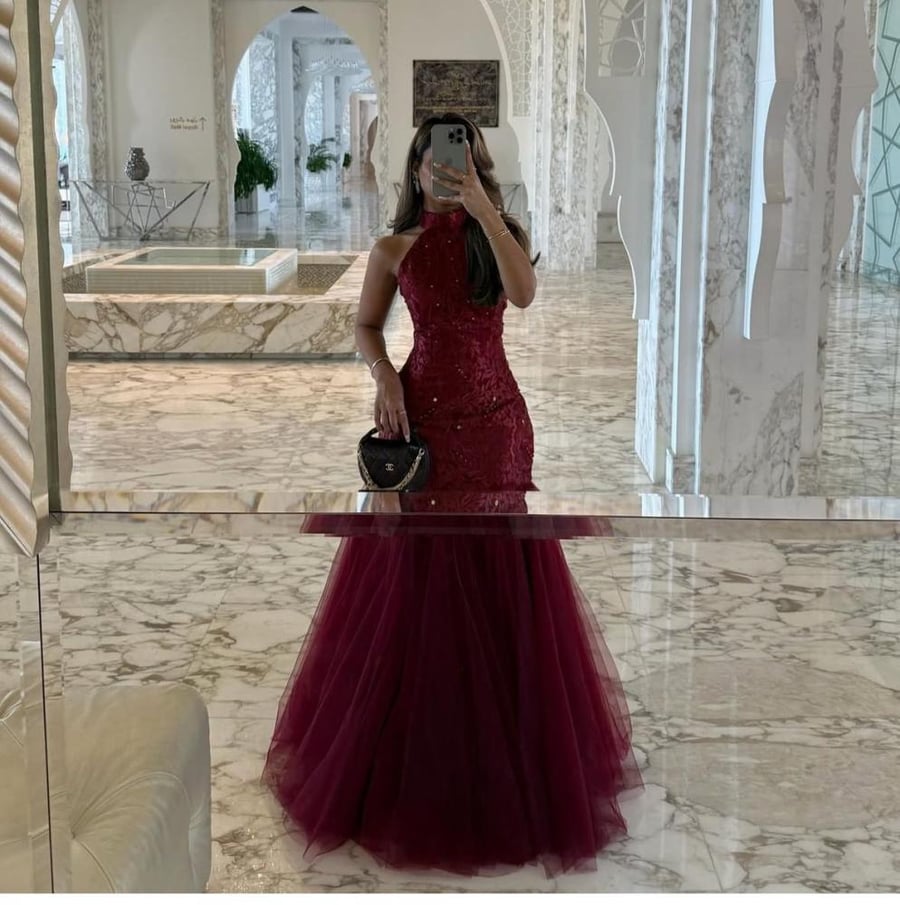 Lace tulle dress with embroidery, rhinestones, elegant