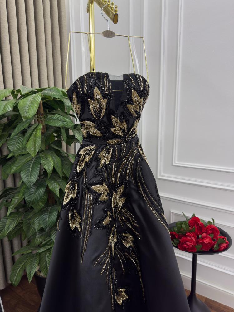 Evening dress, elegant sophisticated color, Mikado fabric + elegant hand embroidery